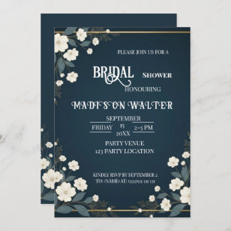 Navy Blue Floral Bridal Shower Invitation Einladung