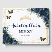 Navy Blue Floral Butterfells QUINCEAÑERA Mis XV Gästebuch (Vorderseite)