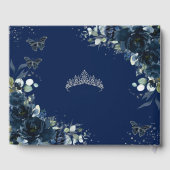 Navy Blue Floral Butterflies Silver Quinceanera 15 Gästebuch (Rückseite)