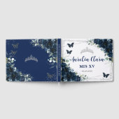 Navy Blue Floral Butterflies Silver Quinceanera 15 Gästebuch (Voll)