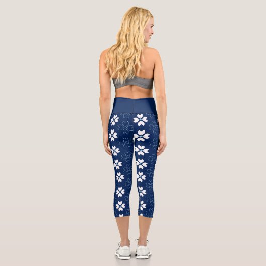 Navy Blue Floral Capri Yoga Leggings (Rückseite)