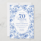 Navy Blue Floral Chic 70th Birthday Invitation Einladung (Vorderseite)
