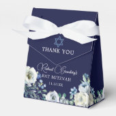 Navy Blue Floral Custom Elegante Bat Mitzvah Party Geschenkschachtel (Vorderseite)