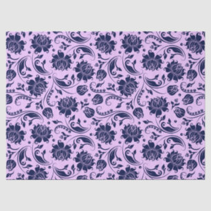 Navy Blue Floral Damasks Lavender Hintergrund Seidenpapier