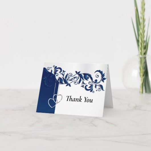 Navy Blue Floral Design Dankeskarte (Vorderseite)