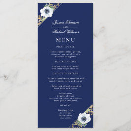 Navy Blue Floral Elegante Anemone Bouquet Wedding Menükarte