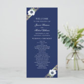 Navy Blue Floral Elegante Anemone Bouquet Wedding Programm (Stehend Vorderseite)