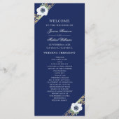 Navy Blue Floral Elegante Anemone Bouquet Wedding Programm (Vorderseite)