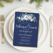 Navy Blue Floral Elegante Winter Probe Abendessen Einladung