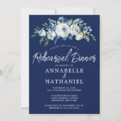 Navy Blue Floral Elegante Winter Probe Abendessen Einladung (Vorderseite)
