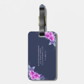 Navy Blue Floral Eleganter Individuelle Name Gepäckanhänger (Rückseite vertikal)