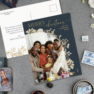 Navy Blue Floral Festival Frohe Weihnachten