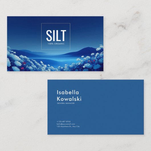 Navy Blue Floral Field Modern Geometric Square Visitenkarte (Vorne/Hinten)