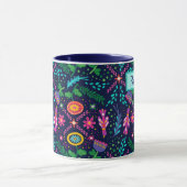 Navy Blue Floral Folk Individuelle Name Geschenk f Tasse (Zentrum)