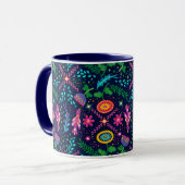 Navy Blue Floral Folk Individuelle Name Geschenk f Tasse (Vorderseite Links)
