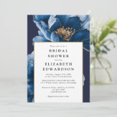 Navy Blue Floral Foto QR Code Brautparty Einladung (Stehend Vorderseite)