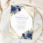 Navy Blue Floral Gold Geometric Modern Wedding Einladung