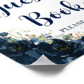 Navy Blue Floral Gold Quinceñera Gästebuch (Ecke)