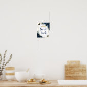 Navy Blue Floral Gold Quinceñera Gästebuch (Küche)
