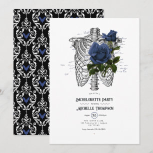 Navy Blue Floral Gothic Junggeselinnen-Abschied Einladung