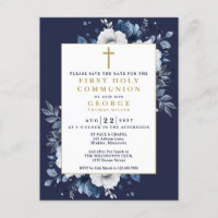Navy Blue Floral Heilige Kommune Save the Date