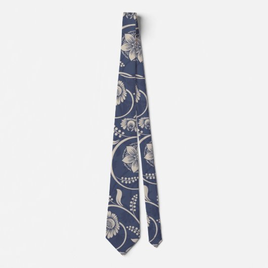 Navy Blue Floral Krawatte (Vorderseite)