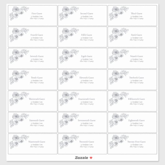 Navy Blue Floral Line Art Guest Anschrift Aufkleber (Blatt)