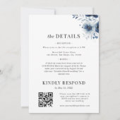 Navy Blue Floral Minimal Plain All in One Wedding Einladung (Rückseite)