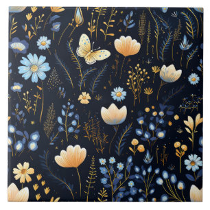 Navy Blue Floral Mitternachtsblumen Fliese