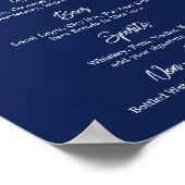 Navy Blue Floral Modern Winter Wedding Bar Menu Poster (Ecke)