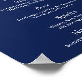 Navy Blue Floral Modern Winter Wedding Bar Menu Poster (Ecke)
