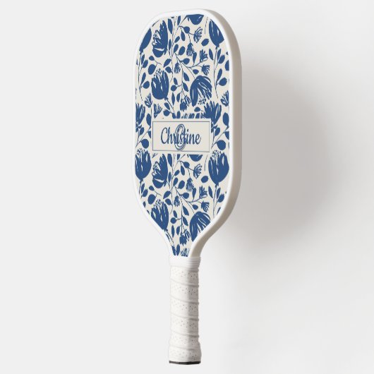 Navy Blue Floral Monogram, Custom Modern Design Pickleball Schläger (Links)