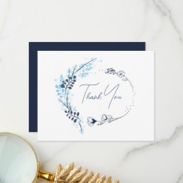 Navy Blue Floral Monogram Wedding Dankeschön Card Dankeskarte