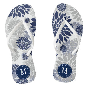 Navy Blue Floral Monogramm Badesandalen