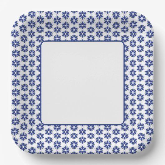 Navy Blue Floral Mosaik Pappteller (Vorderseite)