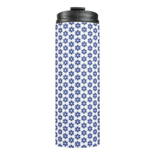 Navy Blue Floral Mosaik Thermosbecher (Vorderseite)