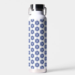 Navy Blue Floral Mosaik Trinkflasche