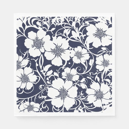 Navy Blue Floral Paper Napkins Serviette (Vorderseite)