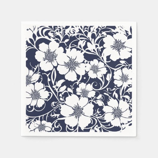 Navy Blue Floral Paper Napkins Serviette (Vorderseite)