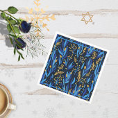 Navy Blue Floral Pattern Happy Hanukkah Serviette