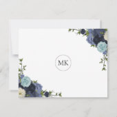 Navy Blue Floral Personalize und Monogram Note Car Mitteilungskarte (Rückseite)