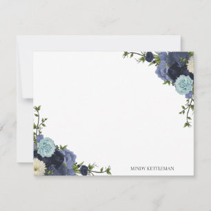 Navy Blue Floral Personalize und Monogram Note Car Mitteilungskarte