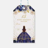 Navy Blue Floral Princess Happy Birthday Geschenkanhänger (Vorderseite)