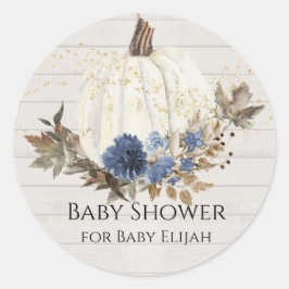 Navy Blue Floral Pumpkin Gray Wood Baby Dusche Runder Aufkleber