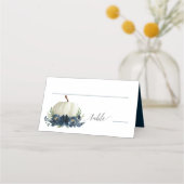Navy Blue Floral Pumpkin-Platzkarten Platzkarte (Vorderseite)