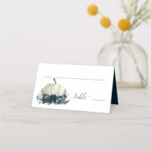 Navy Blue Floral Pumpkin-Platzkarten