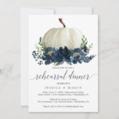 Navy Blue Floral Pumpkin Probe Dinner Invitati Einladung (Vorderseite)