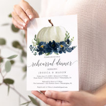 Navy Blue Floral Pumpkin Probe Dinner Invitati