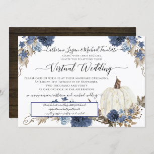 Navy Blue Floral Pumpkin Rustic Virtual Wedding Einladung