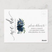 Navy Blue Floral Pumpkin Wedding RSVP Postcard Postkarte (Rückseite)